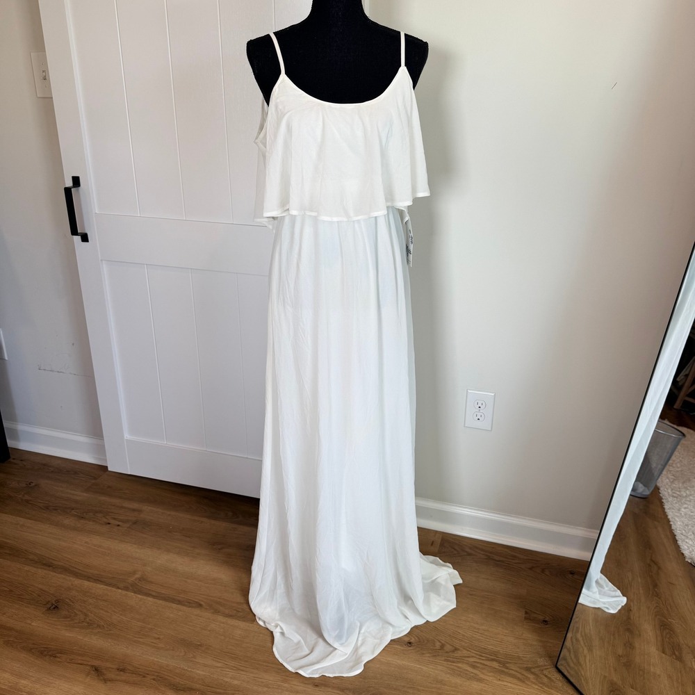 NWT Show Me Your Mumu White Ruffle Cold Shoulder Maxi Dress Medium NWT Stained